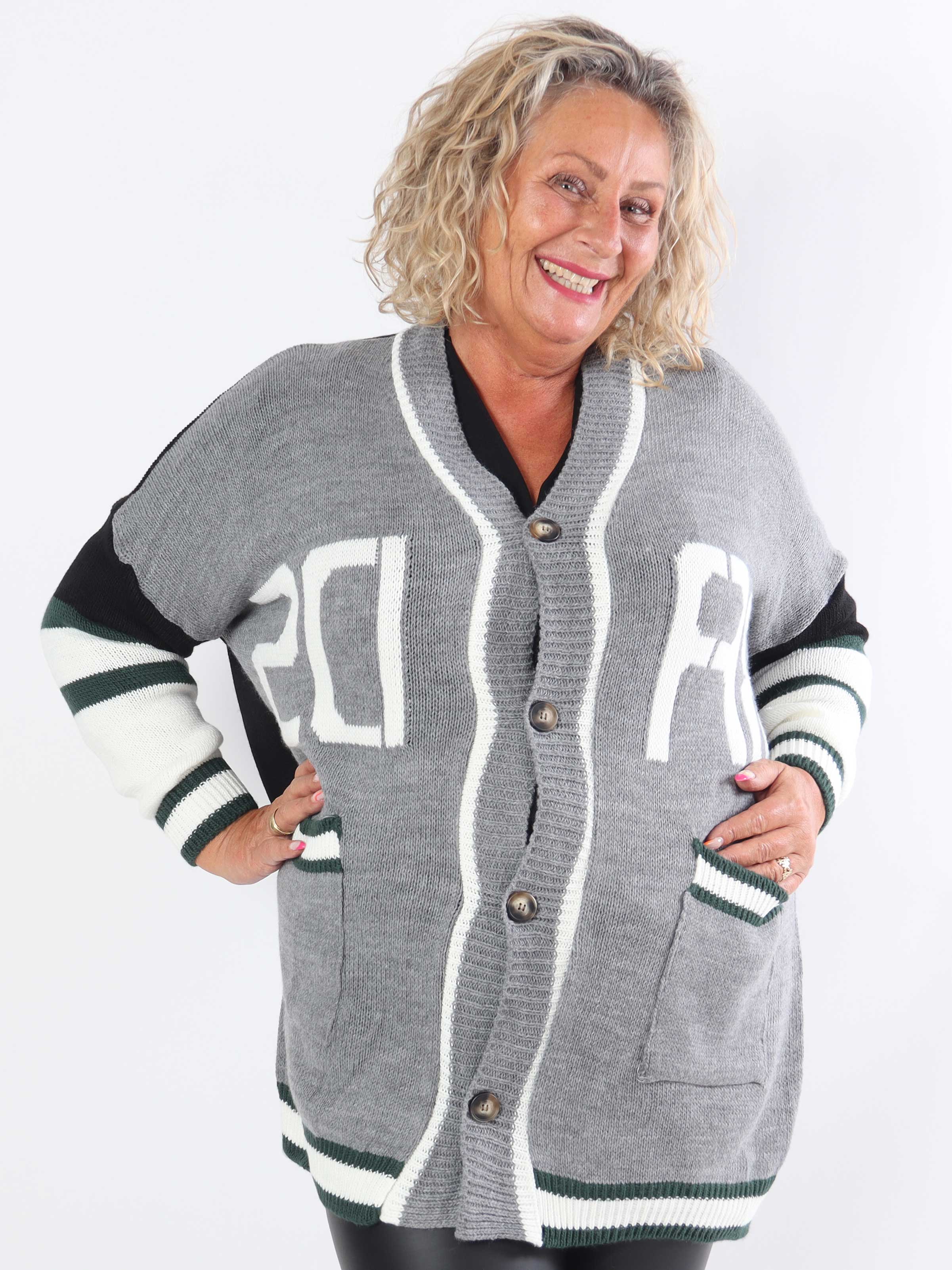 Diah - Flerfarvet plus size college strikcardigan